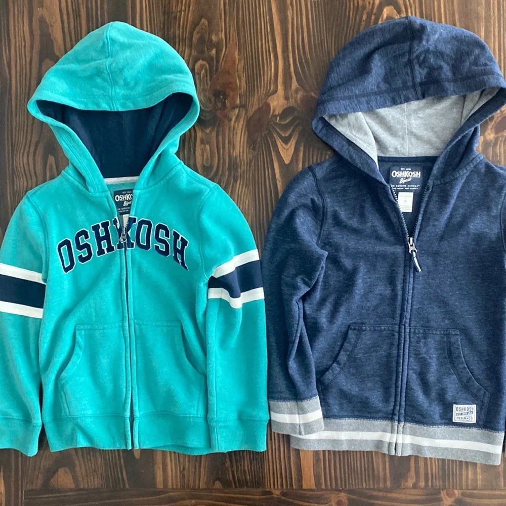 Set of 2 Osh Kosh Boys Jackets Size 6 Green and Navy Zip Up Kids